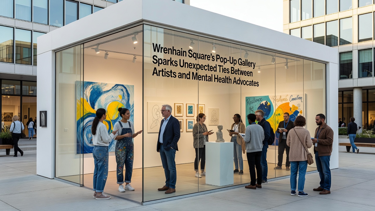 Workshop participants collaborate on a joint art project inside the Wrenhain Square pop-up space